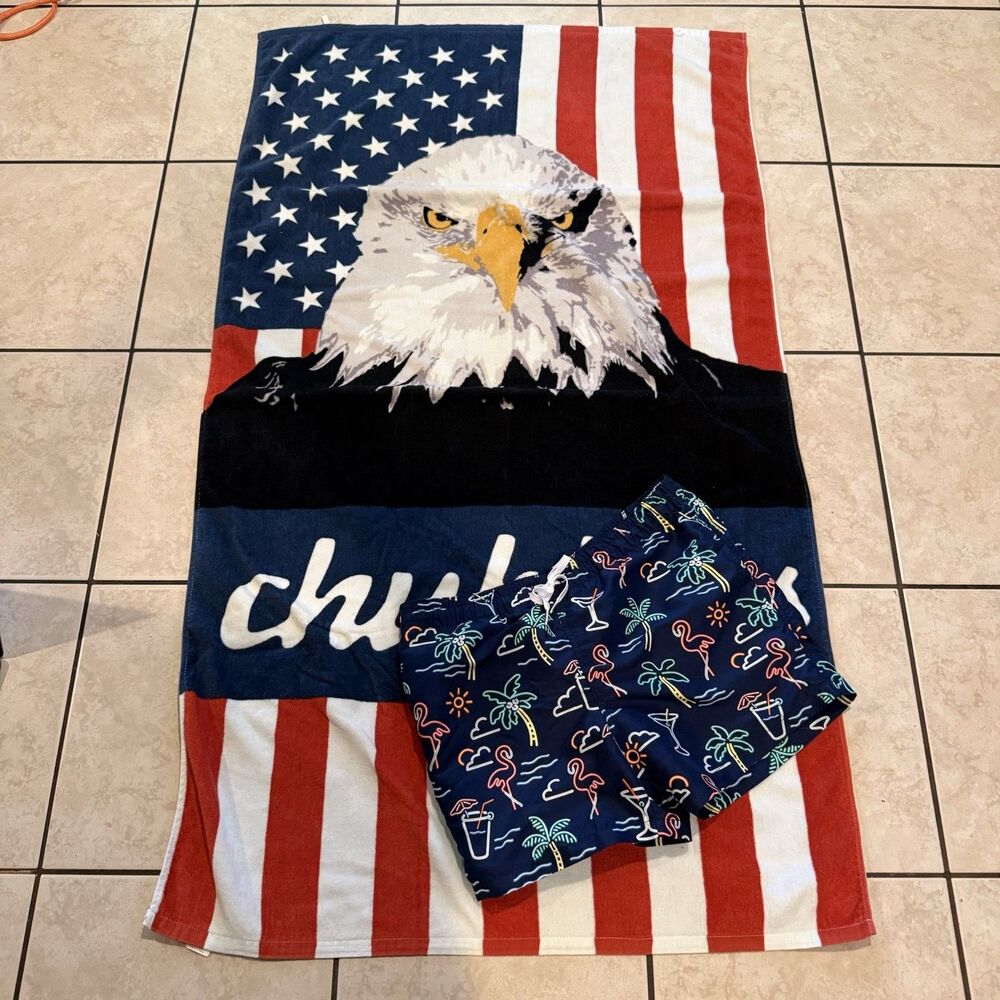 Chubbies The Neon Lights Swim Trunks 5.5" Inseam Size M Medium And Towel